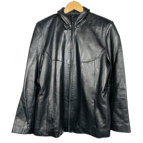 Kenneth Cole Smooth Leather Jacket Coat Black Long Winter - - L - Picture 1 of 6